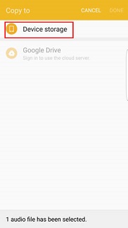 Device storage menu is selected